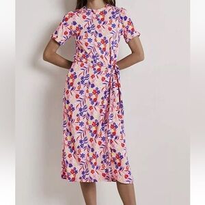 BODEN Amanda Jersey Midi Dress Bonbon Pink Tropic Foliage Sz 10L